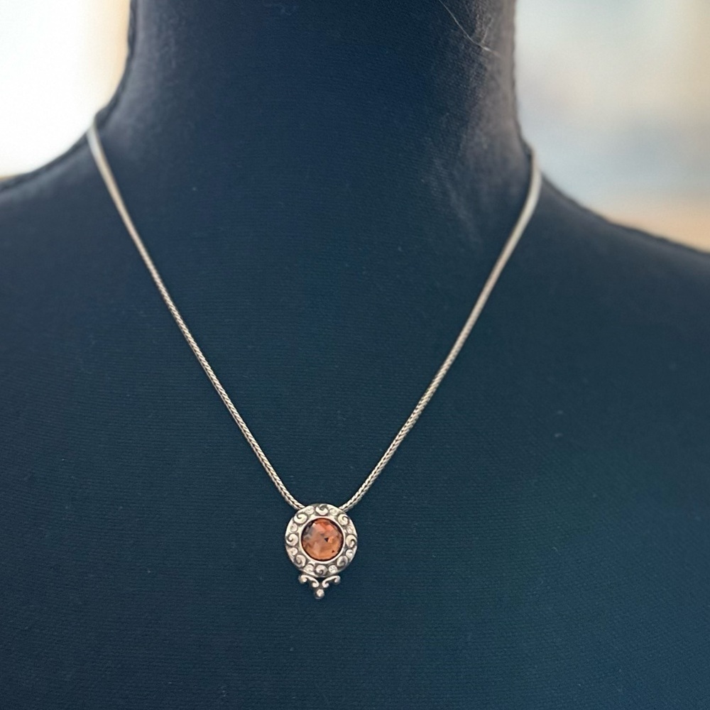 BRIGHTON 🧡 “Golden Lights” Necklace w/Amber Swarvorski Crystal Pendant - Retired